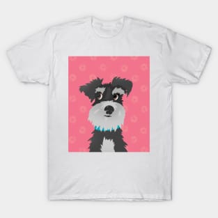 Salt and Pepper Miniature Schnauzer Dog with Pink Daisies T-Shirt